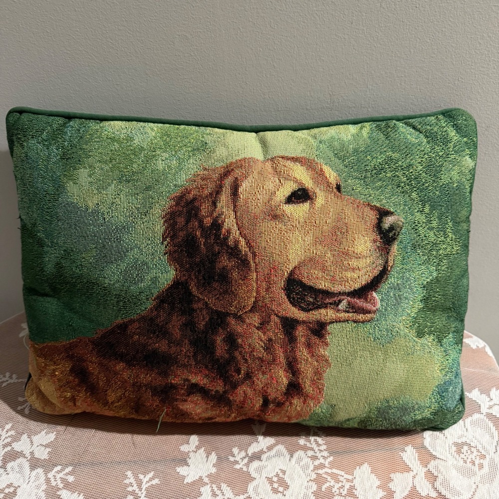 Unbranded Golden Retriever Dog Tapestry Pillow Unisex OS Green Excellent Woven